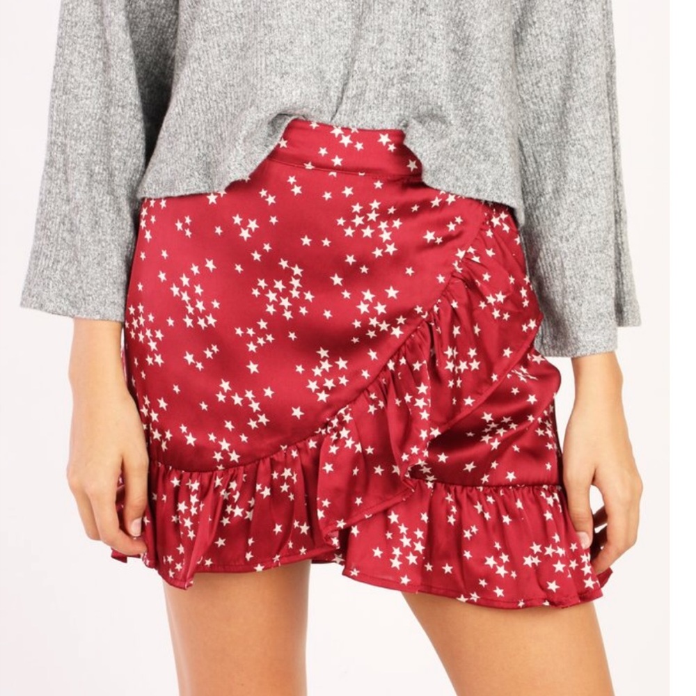 SUPER SALE Seeing Stars Ruffle Wrap Skirt In Wine - Picture 3 of 3